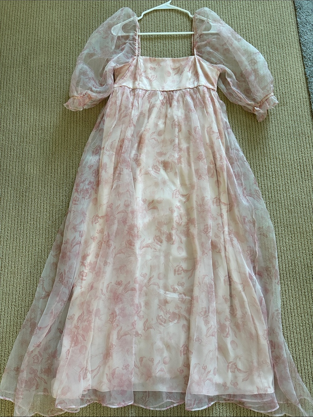 Worth Collective Sheer Puff Sleeve Floral Maxi Dress Bump Friendly - Pale Pink